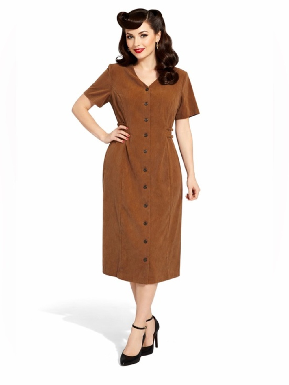 VTG Miss Dorby Faux Suede Tan Equestrian Classic Button Up Midi Dress Size 14
